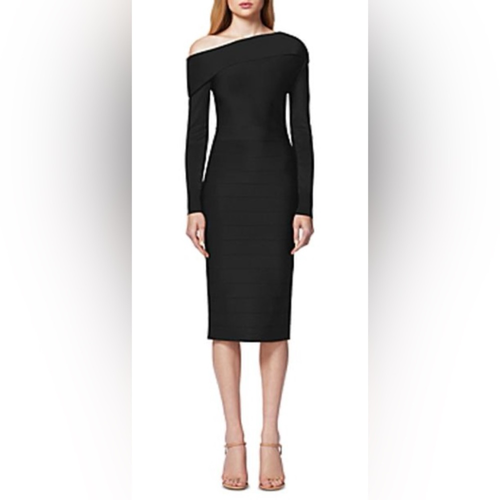HERVE LEGER Off The Shoulder Bodycon Bandage Dress BLACK NWT